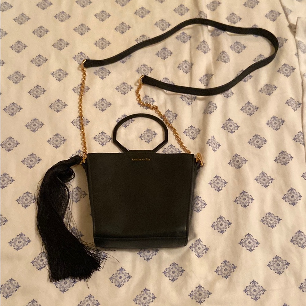 Black Leather Crossbody  Bag with Tassel